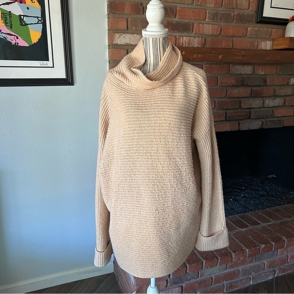 Anthropologie Pilcro Oversized Cowl Neck Knit Sweater Tan Yellow Sz L - Picture 4 of 10
